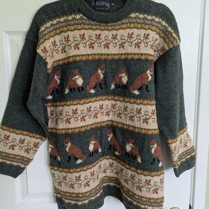 Vintage Acorn Wool Fox Pattern Sweater size M